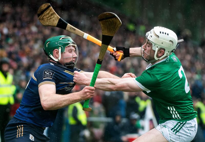 Galway’s Cathal Mansion and Limerick’s Fergal O'Connor. Photograph: Evan Logan/Inpho