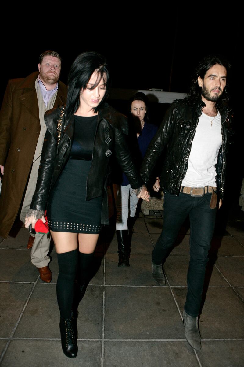 Russell Brand and former wife pop star Katy Perry arrive at RTÉ for the Late Late Show in 2009. Photograph: Collins Photos 