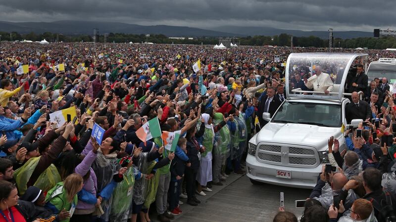 Pope Francis arrives at the Phoenix Park in Dublin  for a papal Mass. Photograph:  Colin Keegan/Collins.