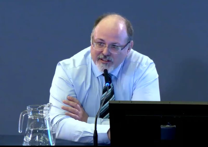 Simon McLarnon described how he attempted to help victims of the explosion, but was left with a lifelong sense of guilt that he was unable to do more. Photograph: Omagh Bombing Inquiry