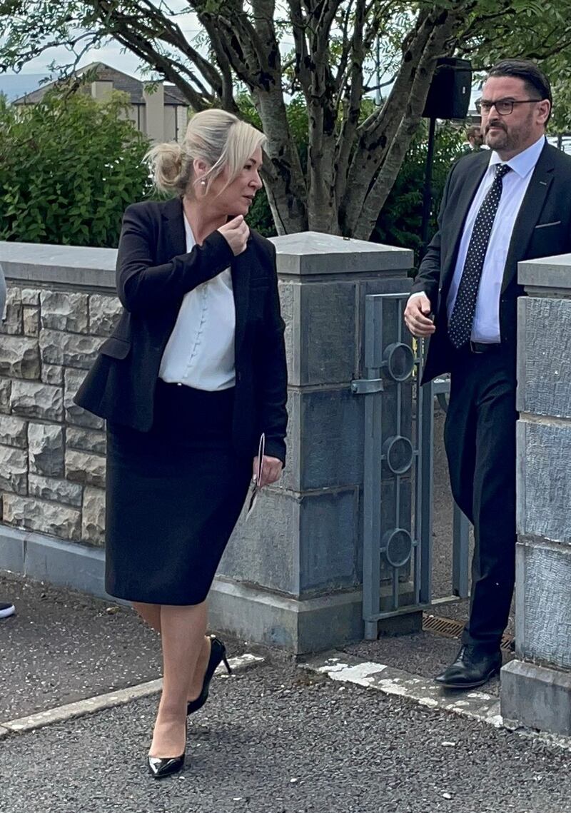 Northern Ireland First Minister Michelle O’Neill leaves the church after Gorman's funeral on Saturday. Photograph: PA Wire 