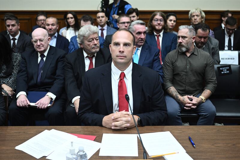 In July, former US intelligence official David Grusch testified to a congressional subcommittee on national security about unidentified anomalous phenomena. Photograph: Brendan Smialowski/AFP via Getty Images