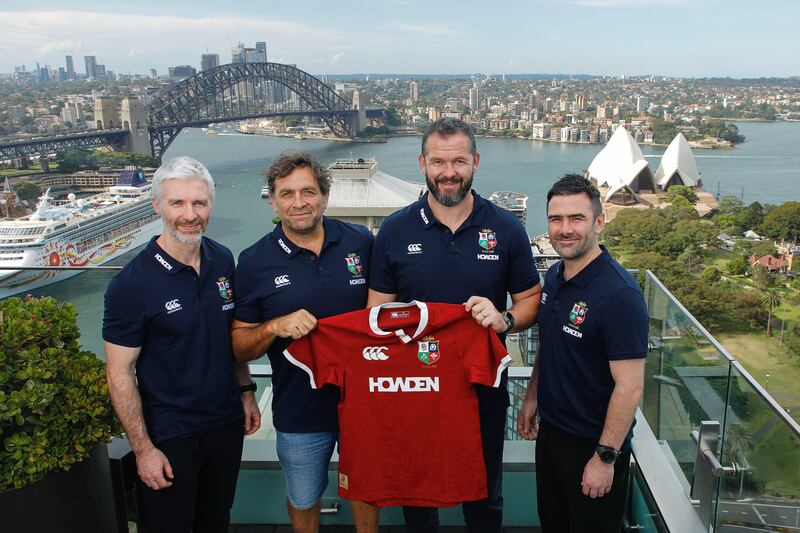 British & Irish Lions coaching staff pictured in Sydney ealier this week. (L-R) Aled Walters, David Nucifora, Andy Farrell and Vinny Hammond. Photograph: British Irish Lions/Karen Watson