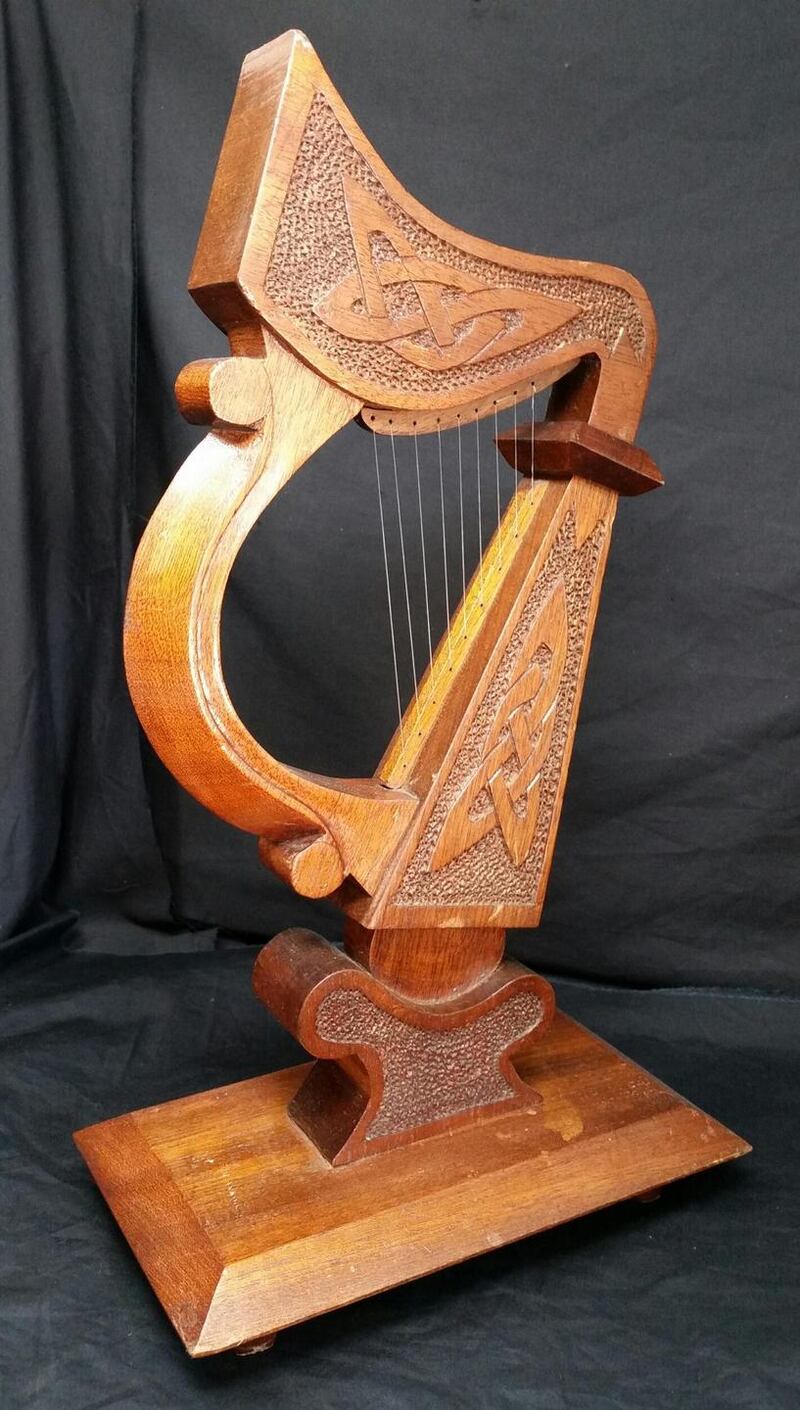 Carved mahogany harp (€250-€350), Hegarty’s