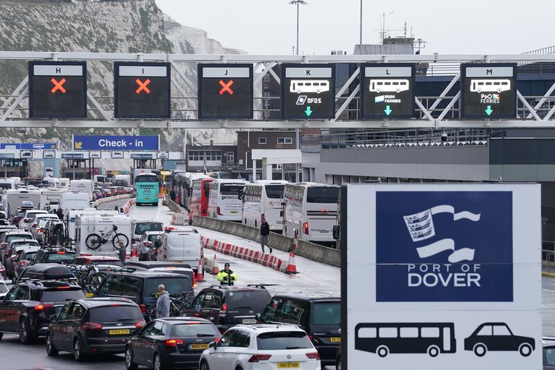 Traffic at the Port of Dover in Kent, England on Saturday morning. Photograph: Gareth Fuller/PA Wire