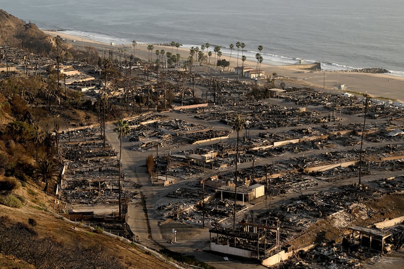 Damaged structures and homes caused by the Palisades wildfires. Photograph: Axelle/Bauer-Griffin/GC Images