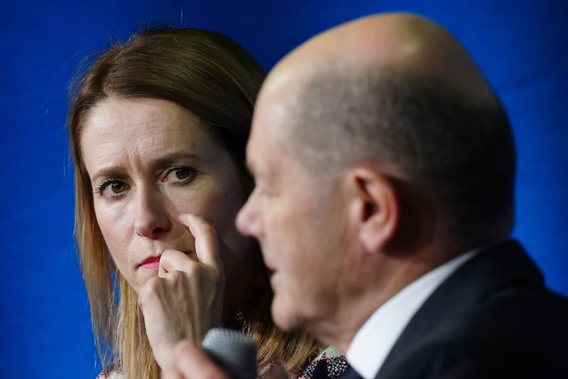  Estonian prime minister Kaja Kallas and German chancellor Olaf Scholz. Photograph: Clemens Bilan/EPA