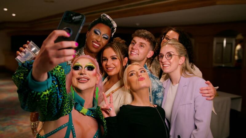 The gang from Made Up in Belfast take a selfie backstage before a drag performance. Photograph: BBC/Afromic Productions