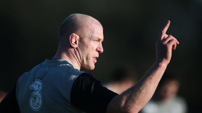 Ireland captain Paul O’Connell gets his point across at training this morning. Photograph: Dan Sheridan/Inpho