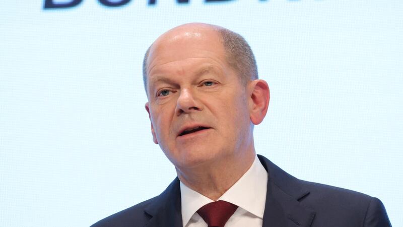 Olaf Scholz of the German Social Democrats (SPD), who will very likely become the next German chancellor, speaking to the media in Berlin on Wednesday. Photograph: Sean Gallup/Getty Images