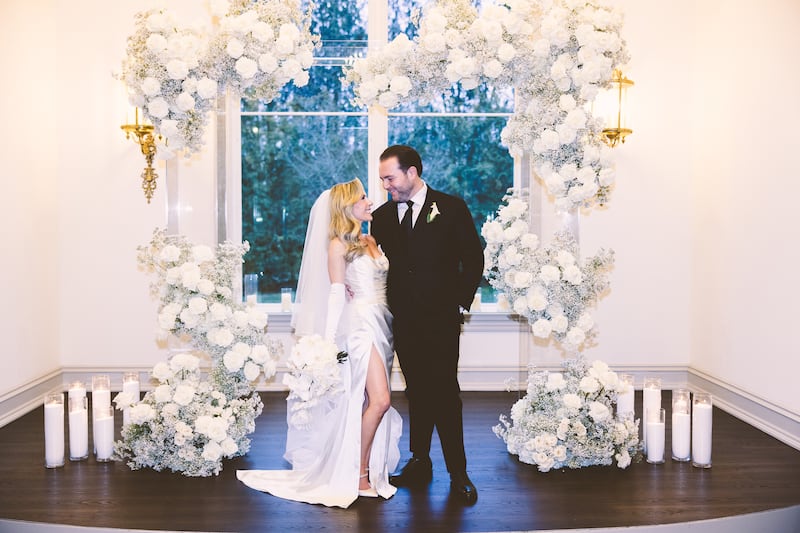 Angelo Massagli and Caitlin Hale at their wedding celebration. Photograph: .Julian Ribinik Studios/New York Times