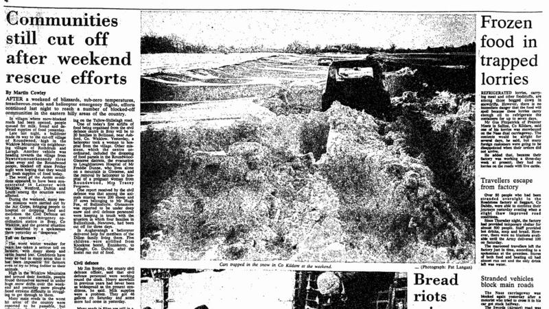 ‘Communities still cut off’: Winter storms covered on page 4, Monday, January 11th. Photograph: The Irish Times