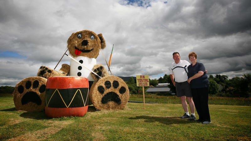 Dermot and Jackie McDonagh with their daughter Rachel’s giant teddy bear entry in the Stylish Sileage competition. Photograph: Brian Farrell