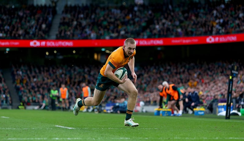 IRFU 150 Test Match, Aviva Stadium, Dublin 30/11/2024 
Ireland vs Australia  
Australia's Max Jorgensen 
Mandatory Credit ©INPHO/Dan Sheridan