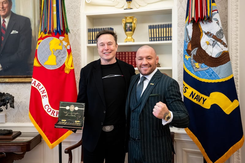 Conor McGregor in the White House Oval Office with Elon Musk on Monday. Photograph: X/White House