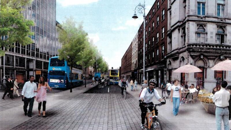 Artist’s impression of D’Olier Street in Dublin reconfigured as a two-way street.