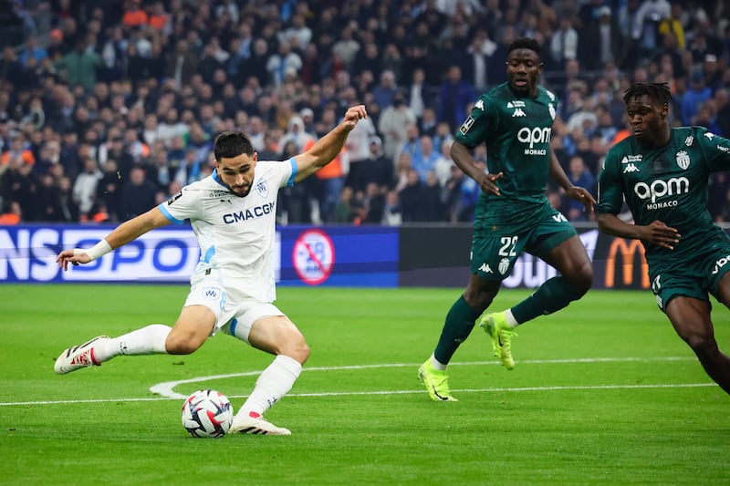 Neal Maupay in action for Marseille. Photograph: Clement Mahoudeau/AFP via Getty Images