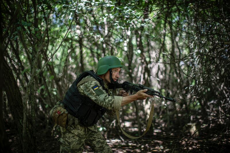 A Ukrainian marine during training near the frontline in southeast Ukraine. Photograph: Diego Ibarra Sanchez/The New York Times