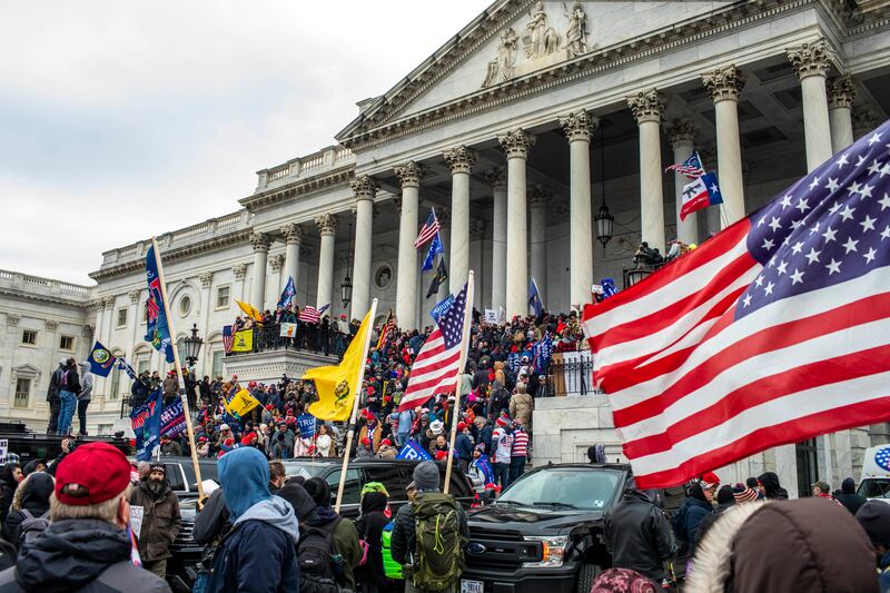 Supporters of Donald Trump storm the Capitol in Washington on January 6, 2021. Photograph: Jason Andrew/The New York Times
                      