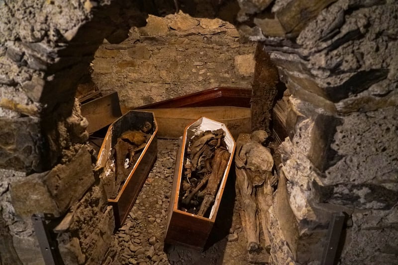 Fire-damaged remains in the historic crypt of St Michan's. Photograph: Enda O'Dowd