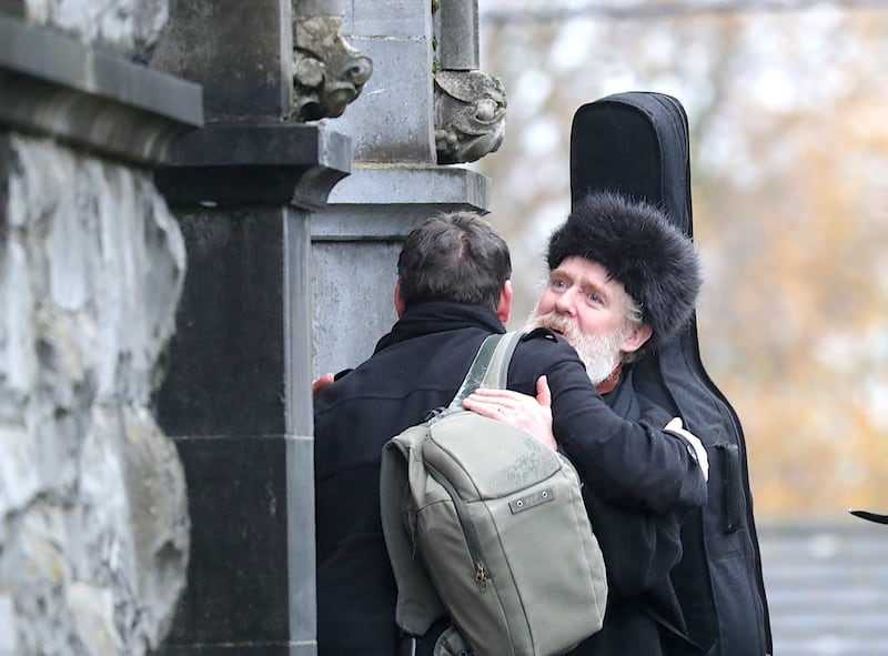 Musician Glen Hansard arriving at St Marys of the Rosary Church in  Nenagh. Photograph: Collins