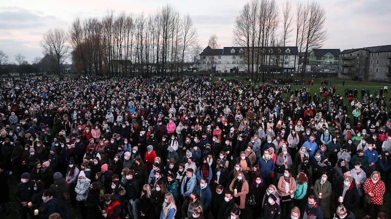 Thousands gather at a vigil in Tullamore town park, Co Offaly, on Friday. Photograph:  Damien Eagers/PA Wire