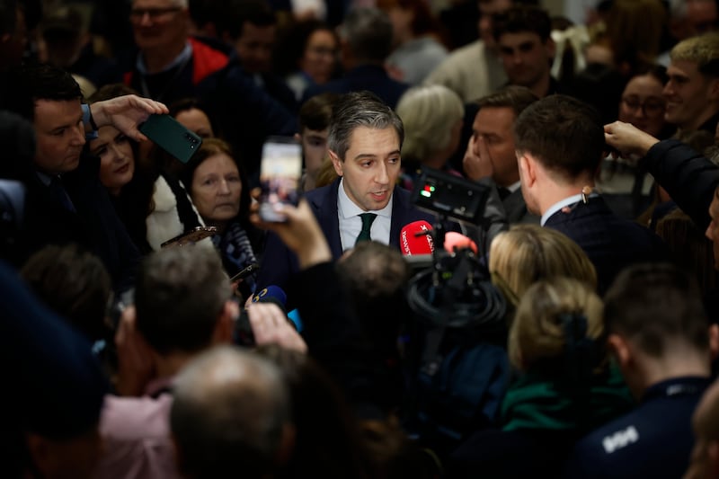 30/11/2024 - An Taoiseach Simon Harris TD in the Greystones count centre this evening.  Photograph Nick Bradshaw / The Irish Times
