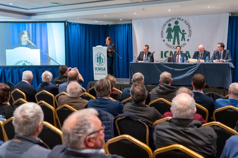 Sinn Féin leader Mary Lou McDonald addresses the ICMSA gathering which took place at Castletroy Park Hotel, Limerick. Photograph: Don Moloney