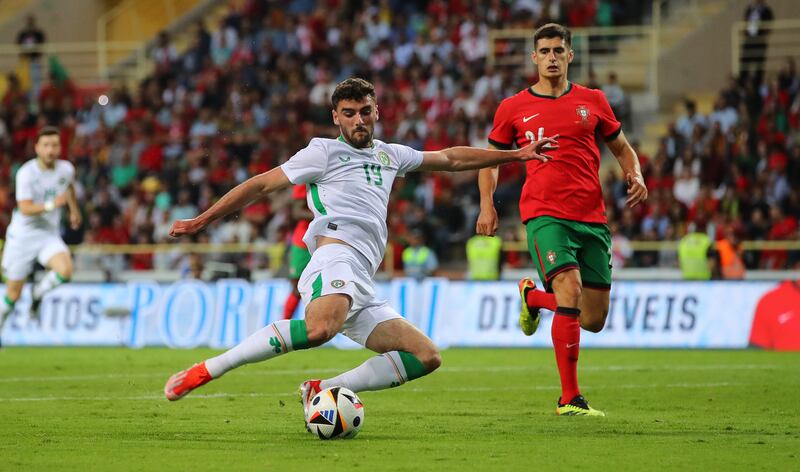 International Friendly, Aveiro Municipal Stadium, Portugal 11/6/2024
Portugal vs Republic of Ireland
Ireland's Tom Cannon shoots on goal
Mandatory Credit ©INPHO/Ryan Byrne