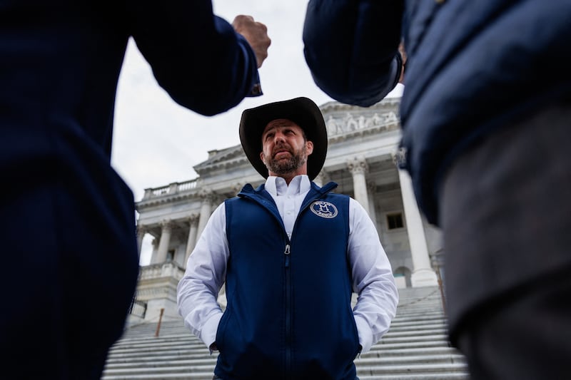 US senator Markwayne Mullin speaking to reporters outside the US Capitol in Washington, DC, on Thursday. Photograph: Samuel Corum/AFP via Getty Images