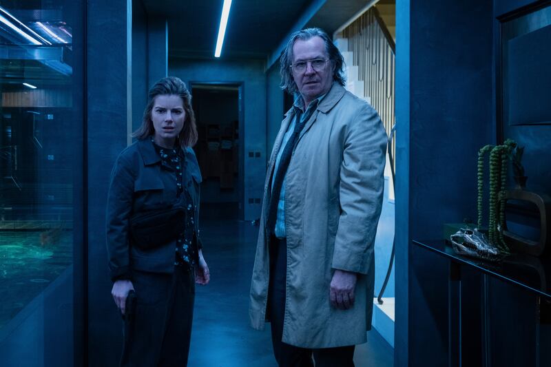 Slow Horses: Aimee-Ffion Edwards and Gary Oldman in the TV adaptation of Mick Herron’s Jackson Lamb novels. Photograph: Apple TV+