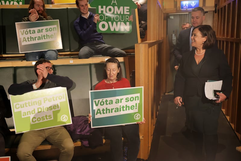 Sinn Fein leader Mary Lou McDonald arrives their general election 2024 manifesto launch at the Smock Alley Theatre. Photo: Chris Maddaloni/The Irish Times
