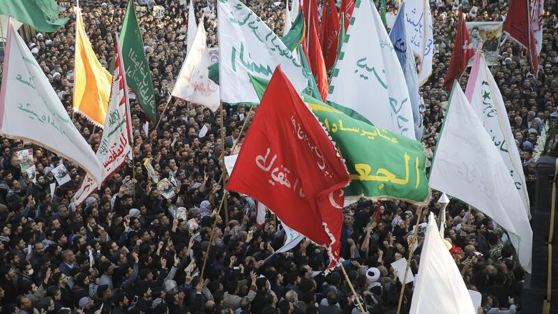 Iranians march on  the streets of the northwestern city of Ahvaz to pay homage to top general Qasem Soleimani. Photograph: Hossein Mersadi/fars news/AFP