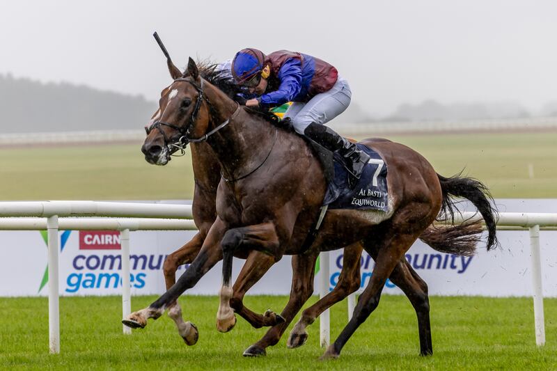 Ryan Moore on Jan Brueghel wins The Al Basti Equiworld Dubai International Stakes at the Curragh. Photograph: Morgan Treacy/Inpho