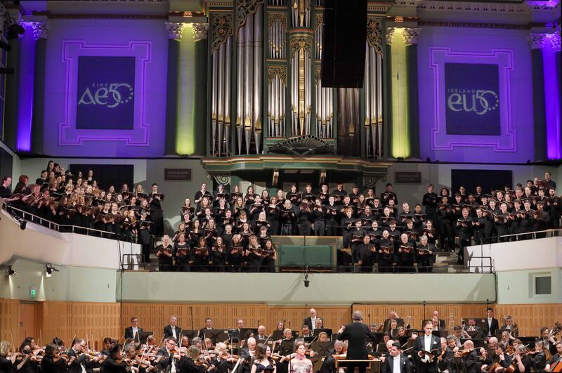 The Department of Foreign Affairs' EU 50 Gala Concert in the National Concert Hall presented by Tánaiste Micheál Martin with the National Symphony Orchestra and conductor David Brophy. Photograph: Mark Stedman