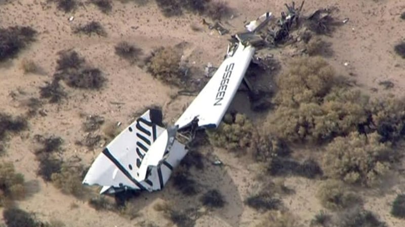 Wreckage from Virgin Galactic’s SpaceShipTwo is shown in this still image captured from KNBC. Photograph: Reuters