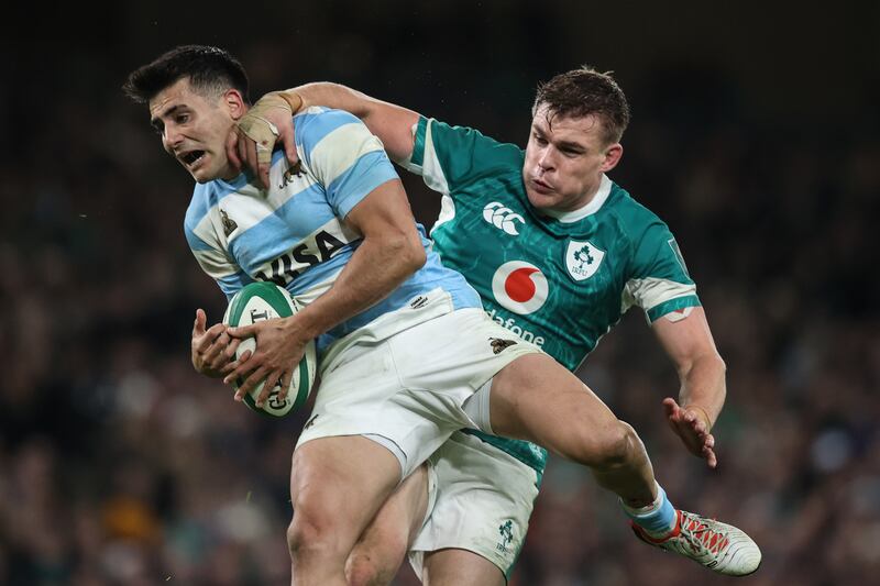 Argentina's Tomas Albornoz in action against Ireland's Garry Ringrose. Photograph: Ben Brady/Inpho