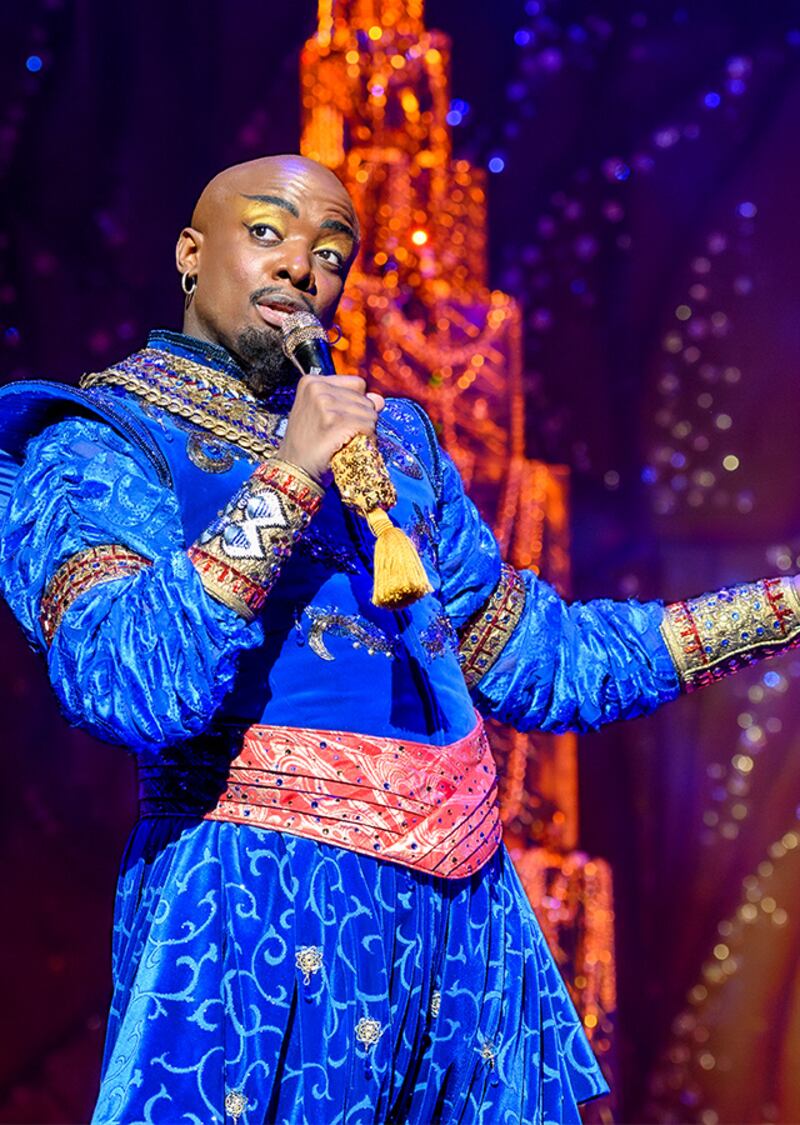 Yeukayi Ushe pops as Genie in Aladdin.