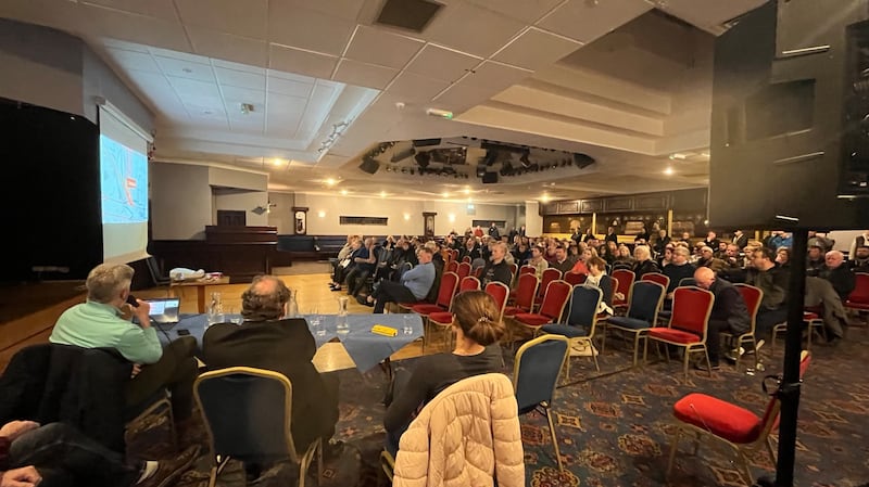 Residents of north Dublin meeting at the Coolquay Lodge near Dublin Airport to discuss living with the loud noise from low-flying aircraft using the airport's new north runway.