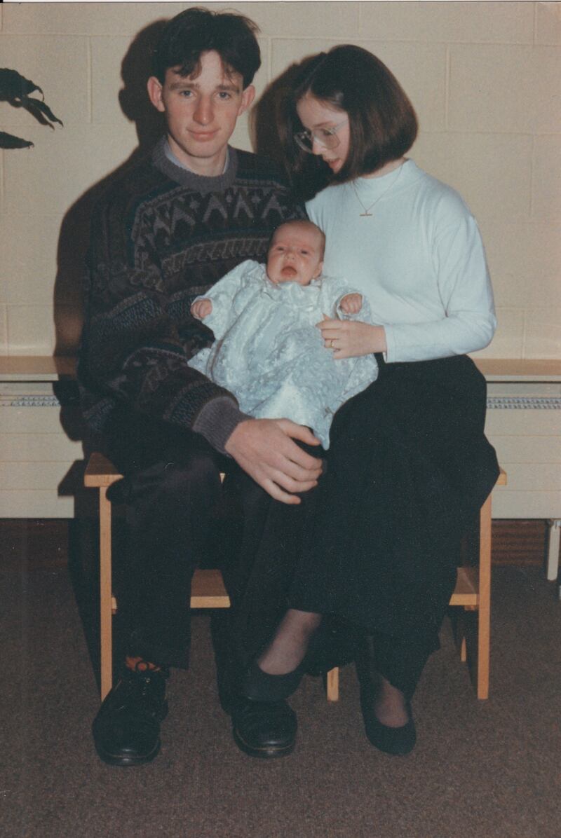 Amy and David Gaffney at their daughter Mallory's christening in October 1992.