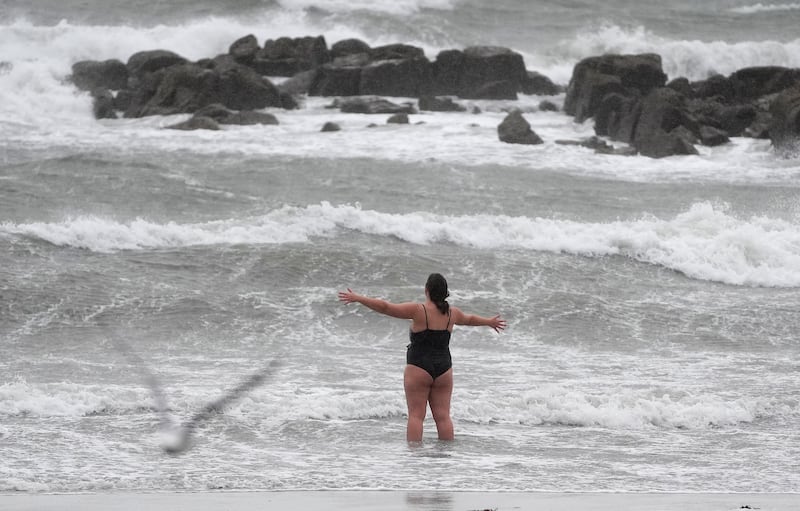 A person on the beach in Salthill amid Storm Ashley. Photograph: Brian Lawless/PA Wire