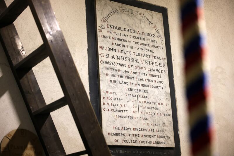 A historical plaque in the tower of Christ Church. Photograph: Chris Maddaloni