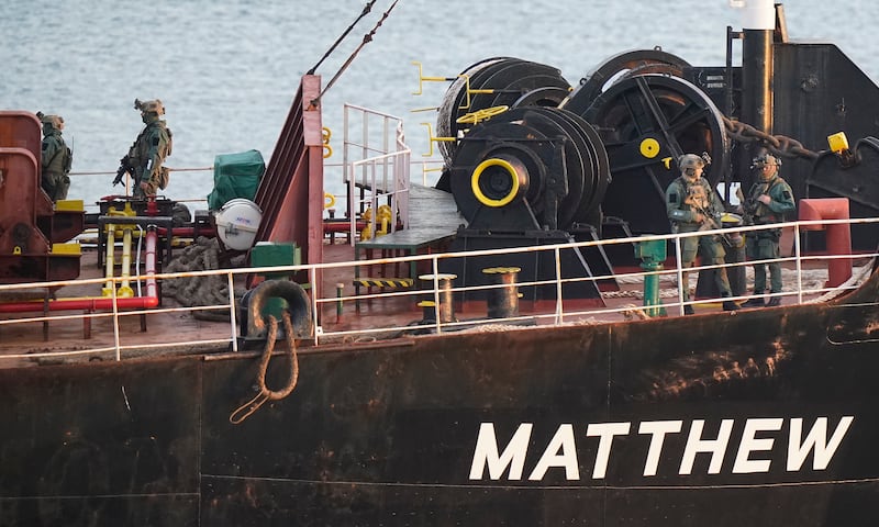 Military personnel onboard MV Matthew. Photograph: Niall Carson/PA Wire 