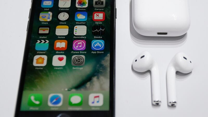 The new Apple iPhone 7 and Apple AirPods during the product viewing after the Apple launch event at the Bill Graham Civic Auditorium in San Francisco, California. Photograph: Monica Davey/EPA