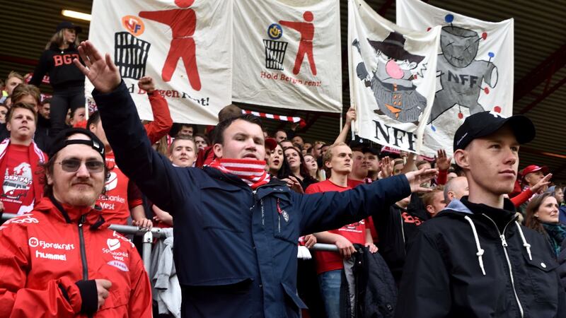 Fans at the Brann Bergen v Stabæk game in Norway.