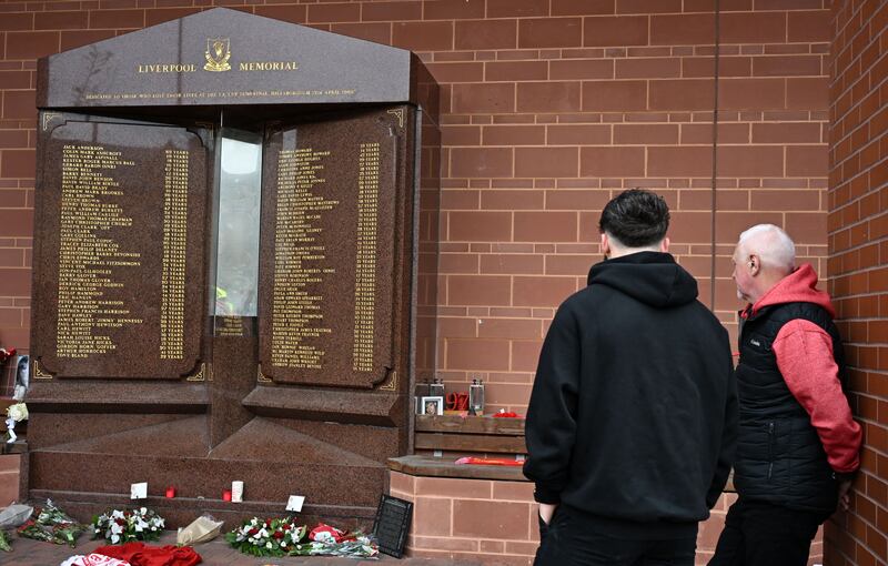 The memorial at Anfield for the fans who lost their lives at the 1989 Hillsborough disaster. Photograph: Getty Images