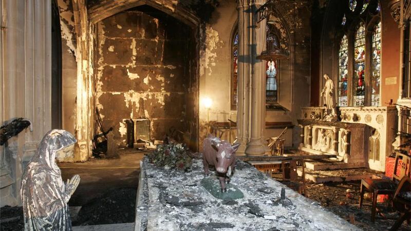 The fire damage in St Catherine’s Church, on Meath Street, Dublin, pictured in 2012. Photograph: Dara Mac Dónaill