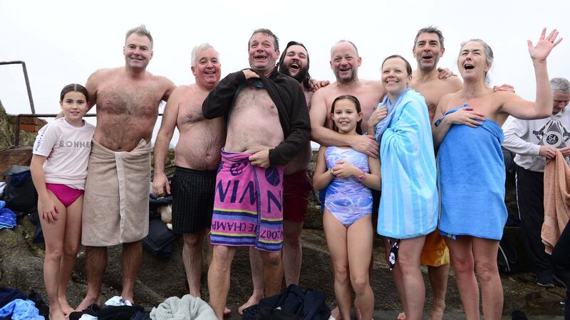 The scene at Sandycove Forty Foot as people gathered for the Christmas Swim.Photograph: Cyril Byrne/The Irish Times