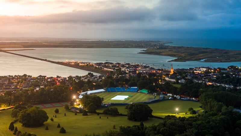 A view of Malahide Cricket Club at dusk.