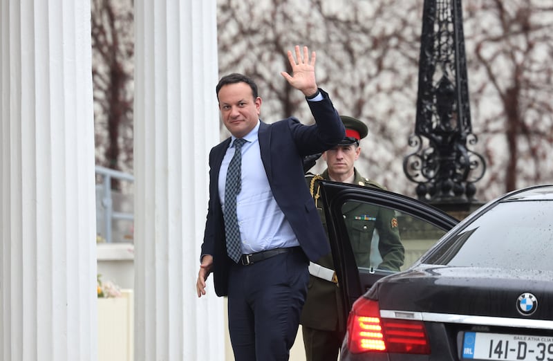 Leo Varadkar arrives at Áras an Uachtaráin to inform President Michael D Higgins of his resignation as Taoiseach. Photograph: Dara Mac Dónaill